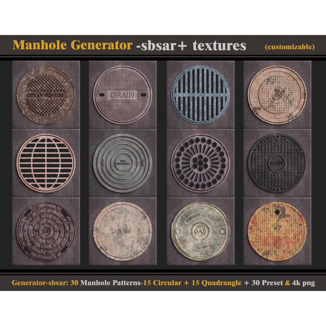 Manhole 3D Model – SBSAR Generator with 30 Custom Textures - View 3