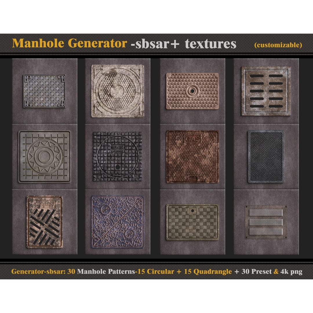 Manhole 3D Model – SBSAR Generator with 30 Custom Textures - View 4
