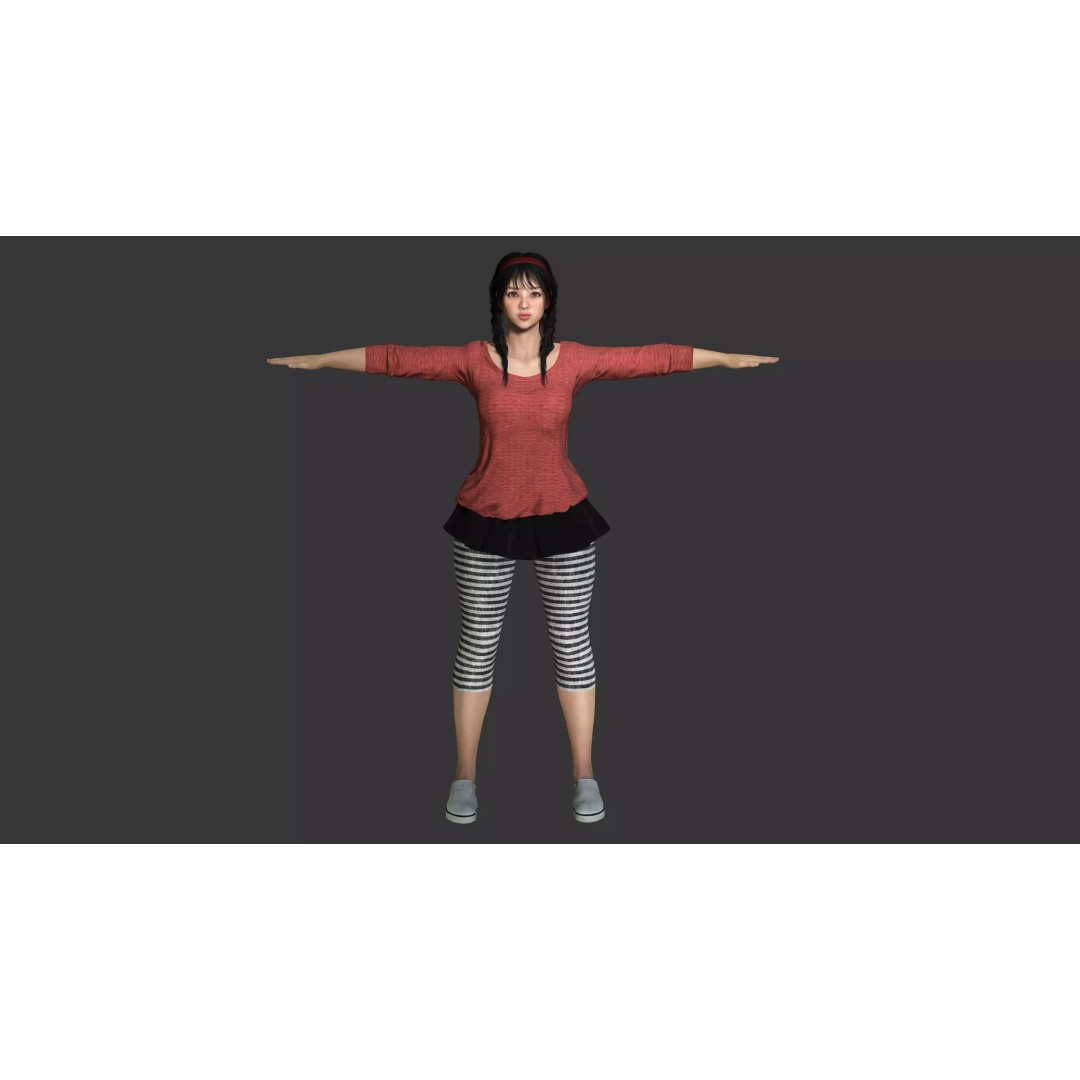 Realistic Female NPC 3D Model – Rigged Low-Poly Character for Games - View 17