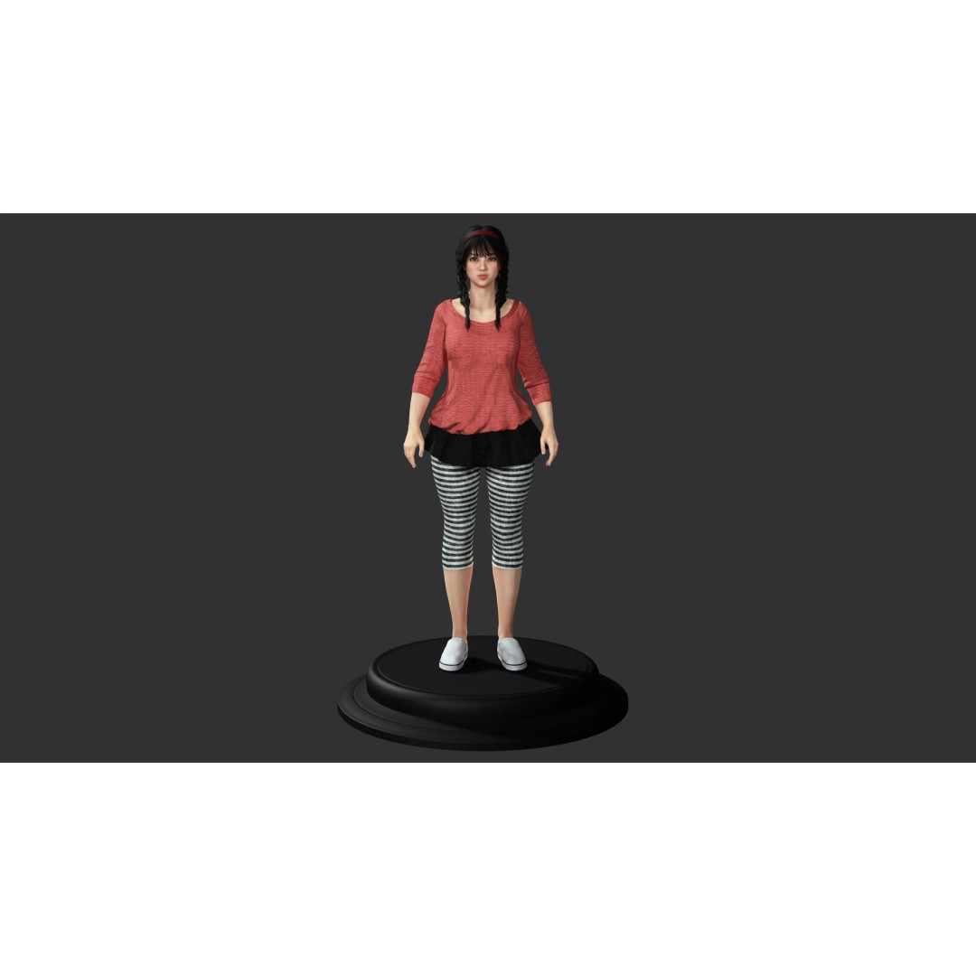 Realistic Female NPC 3D Model – Rigged Low-Poly Character for Games - View 3