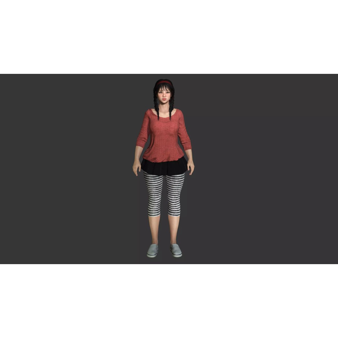 Realistic Female NPC 3D Model – Rigged Low-Poly Character for Games - View 4