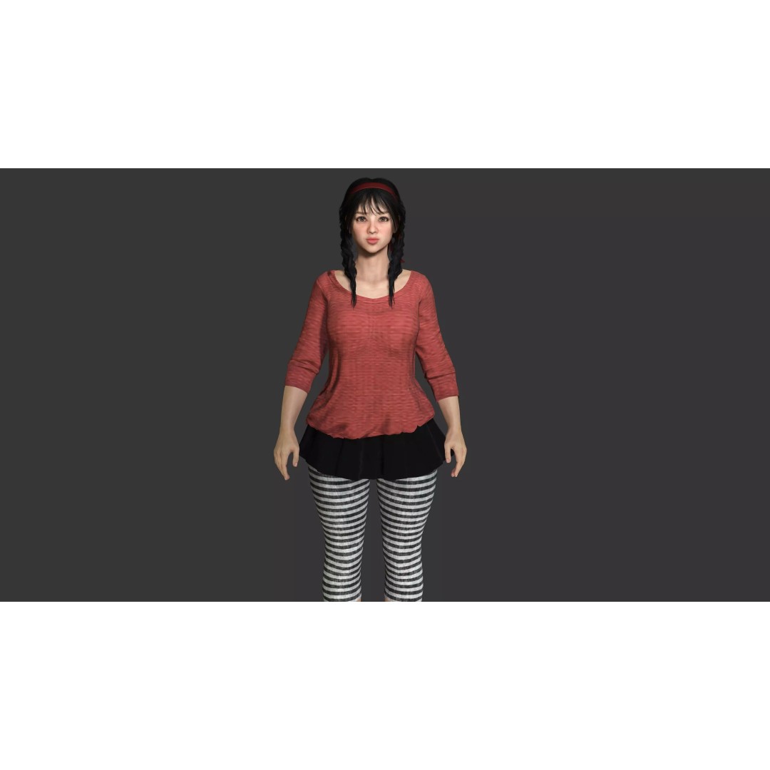 Realistic Female NPC 3D Model – Rigged Low-Poly Character for Games - View 6