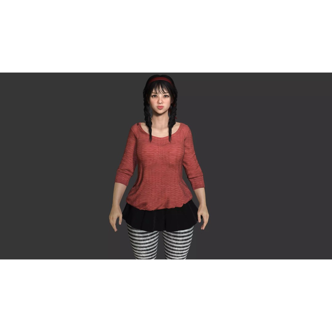 Realistic Female NPC 3D Model – Rigged Low-Poly Character for Games - View 7