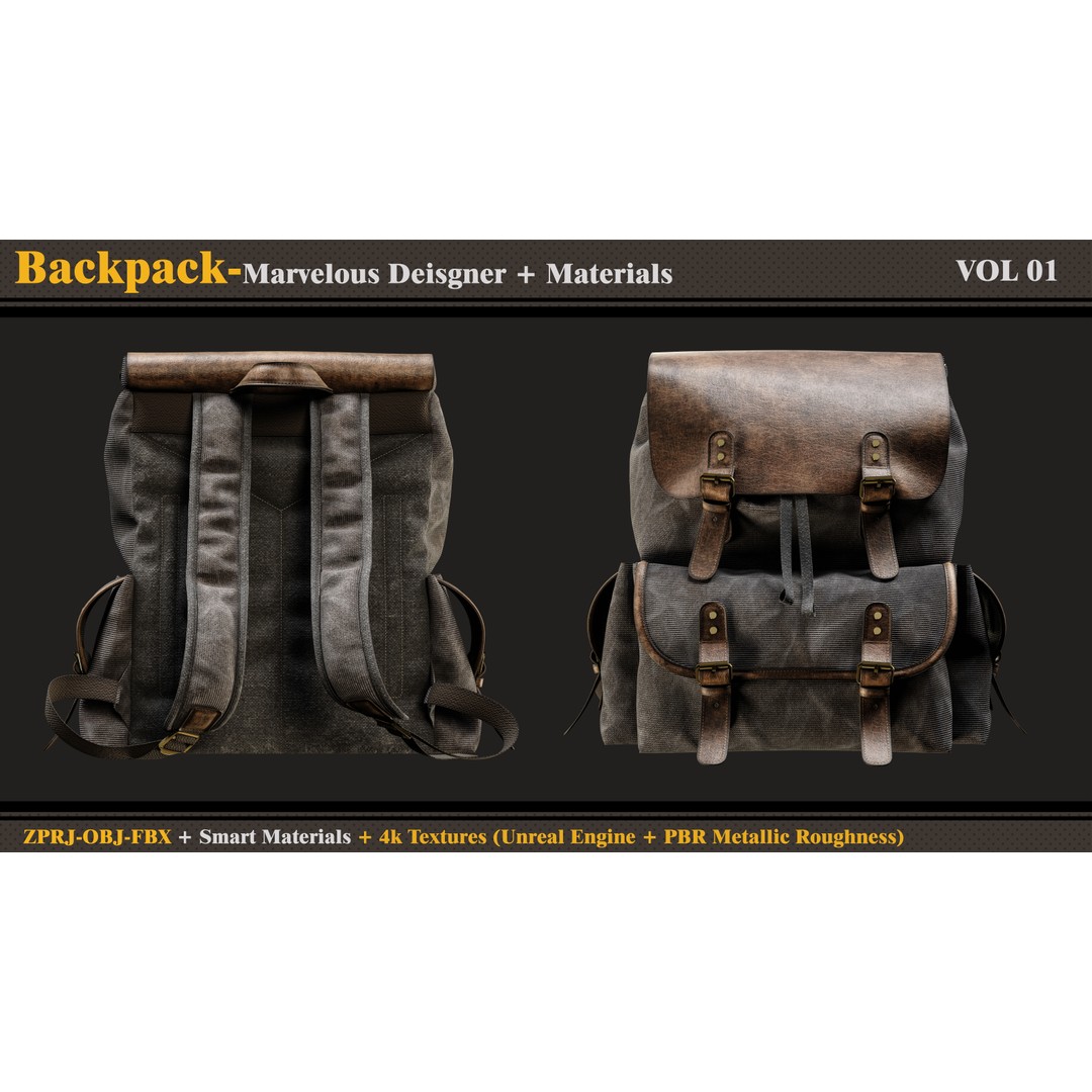Backpack 3D Model – PBR Textures, Game-Ready, FBX & OBJ - View 3