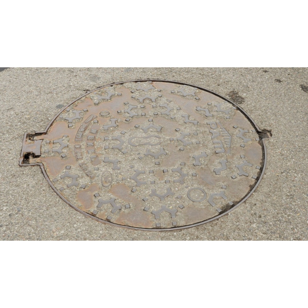 Photorealistic Manhole Cover 3D Model – High Poly PBR Asset, FBX - View 14