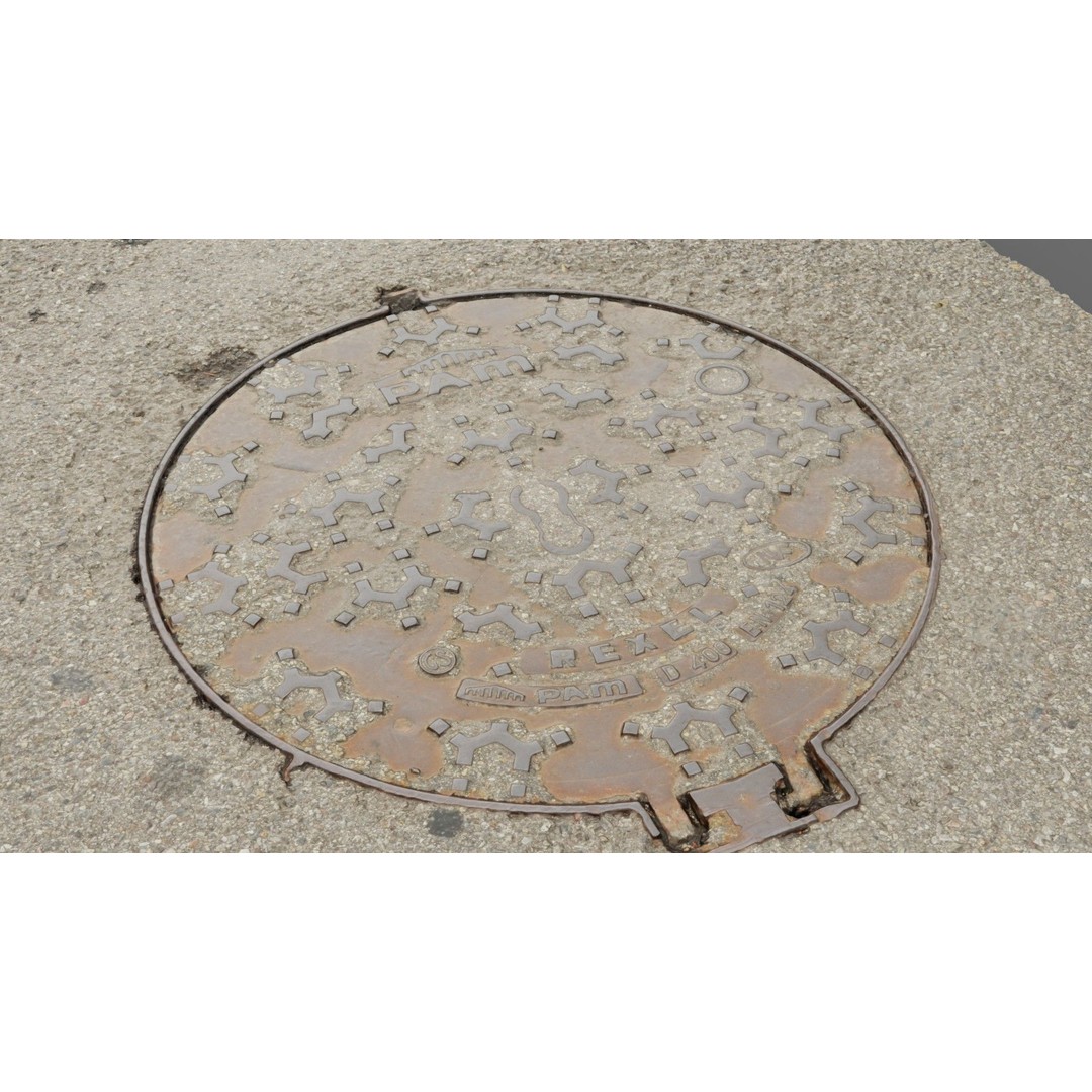 Photorealistic Manhole Cover 3D Model – High Poly PBR Asset, FBX - View 17