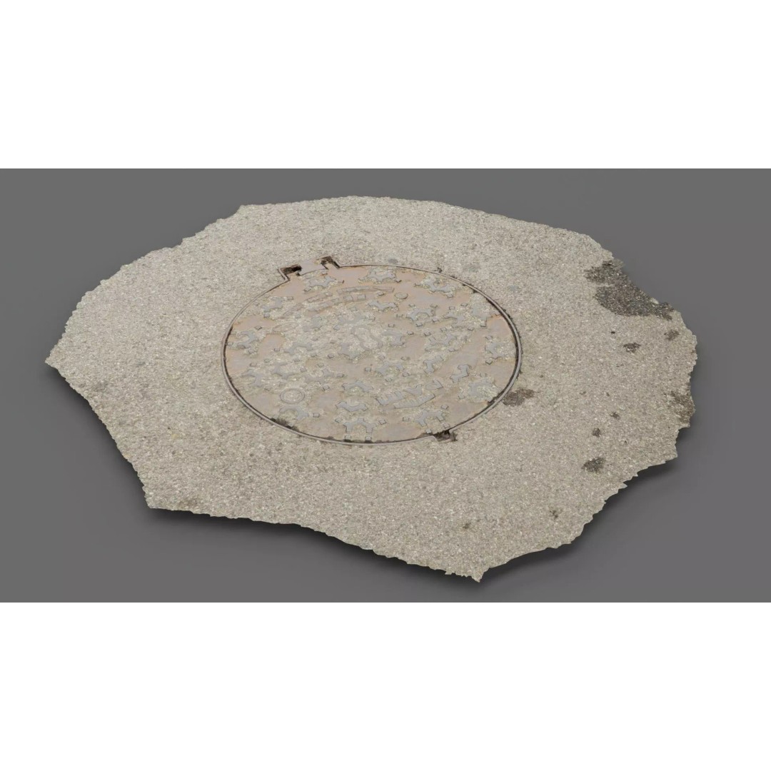 Photorealistic Manhole Cover 3D Model – High Poly PBR Asset, FBX - View 2