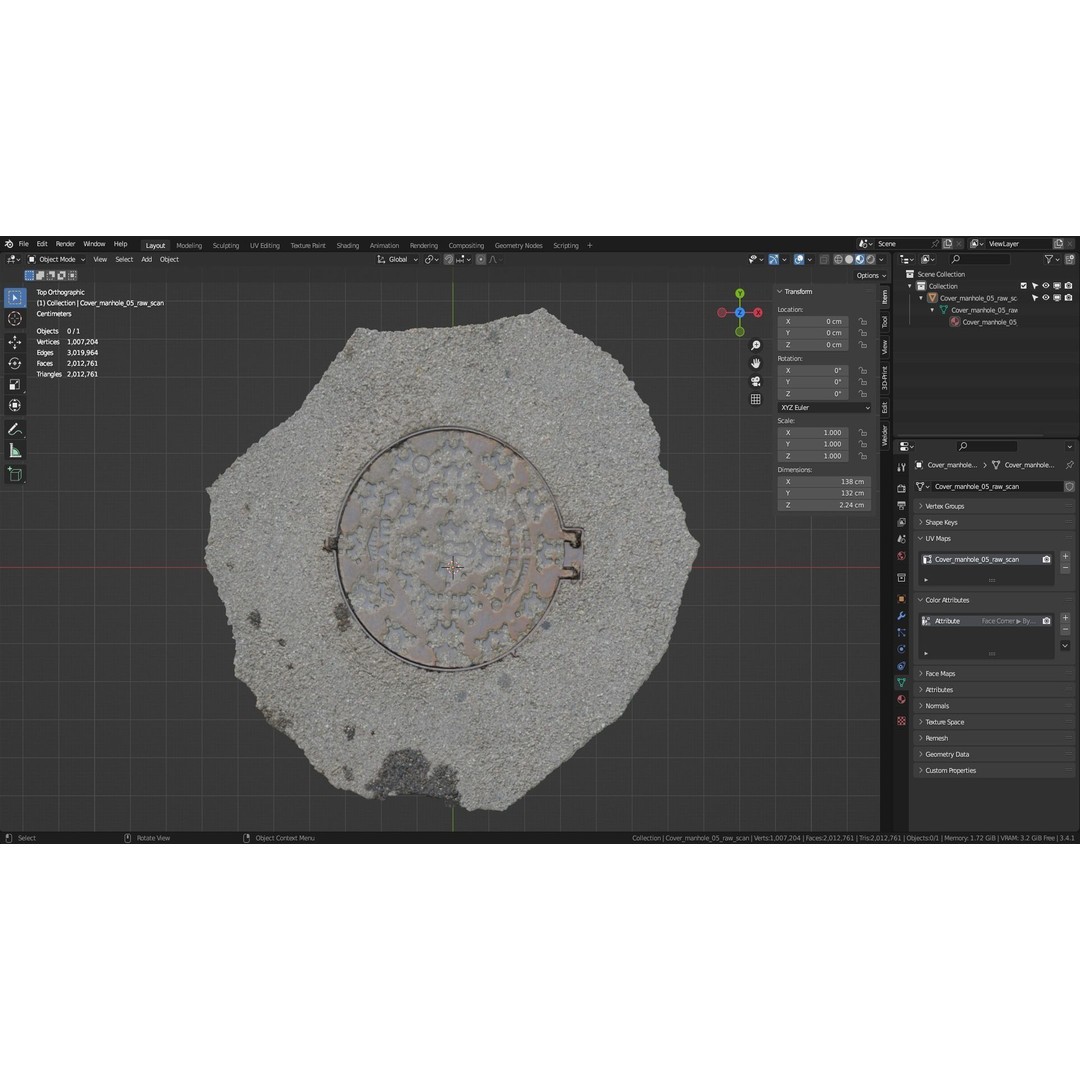 Photorealistic Manhole Cover 3D Model – High Poly PBR Asset, FBX - View 23