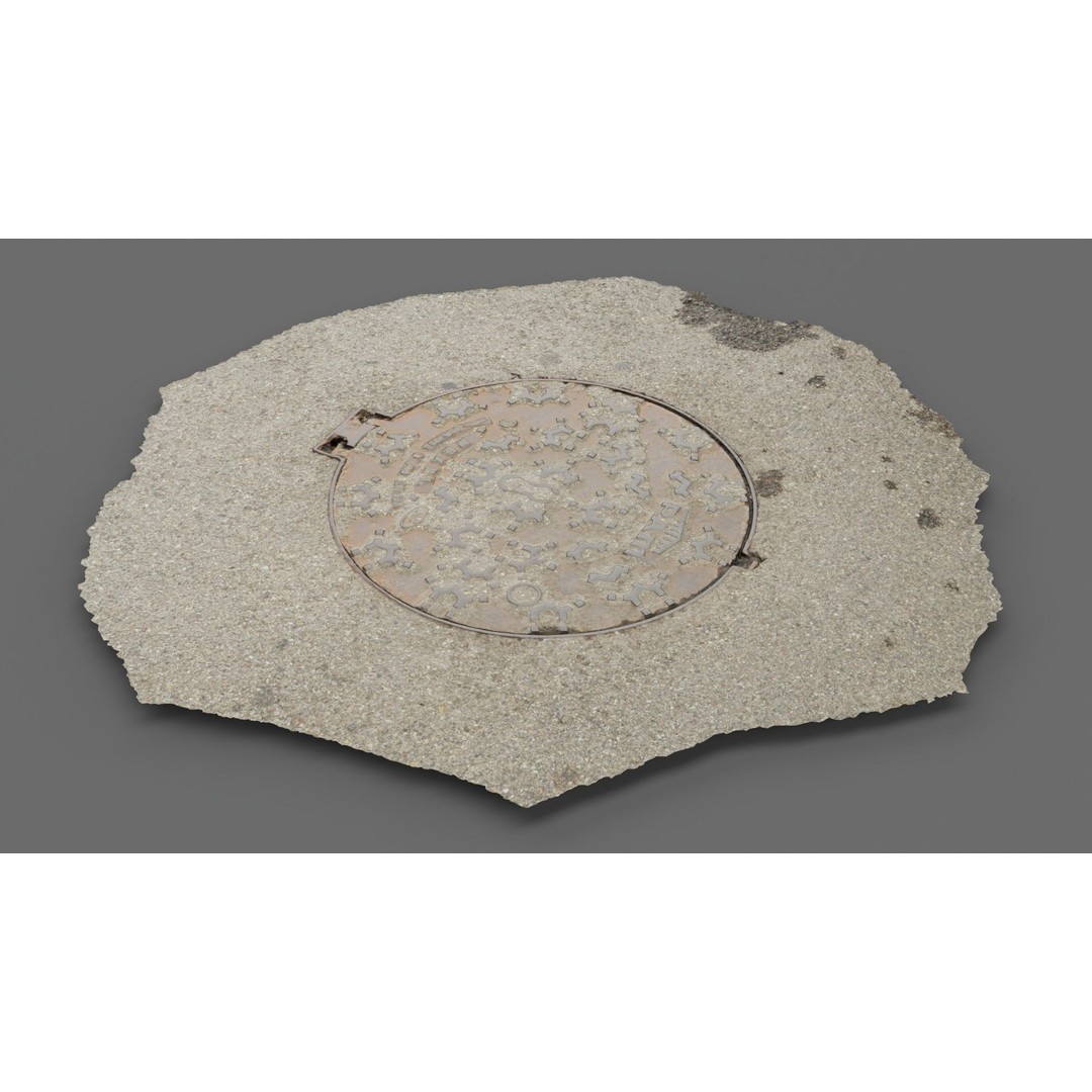 Photorealistic Manhole Cover 3D Model – High Poly PBR Asset, FBX - View 3
