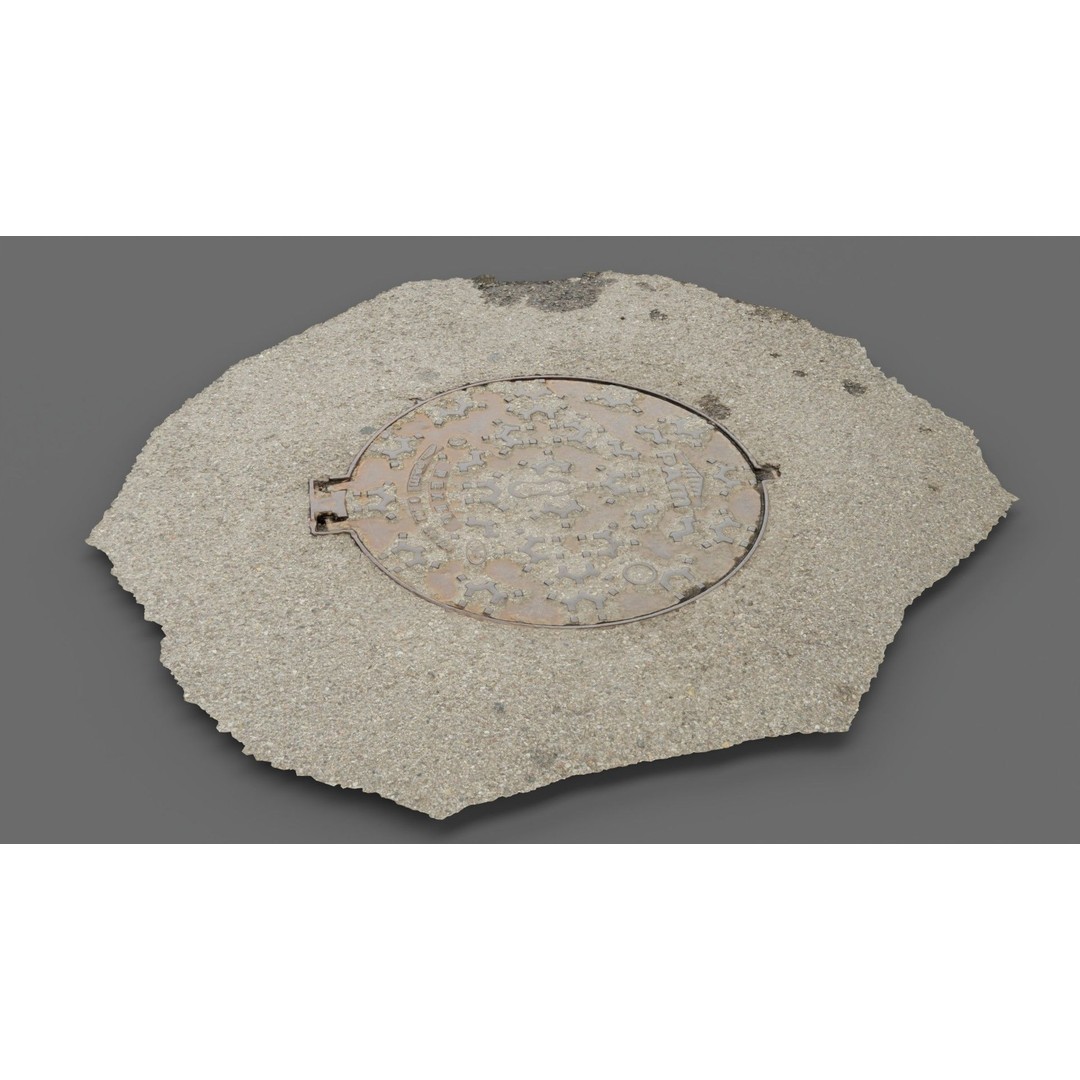 Photorealistic Manhole Cover 3D Model – High Poly PBR Asset, FBX - View 4
