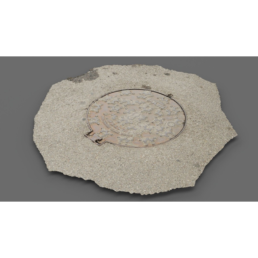 Photorealistic Manhole Cover 3D Model – High Poly PBR Asset, FBX - View 5