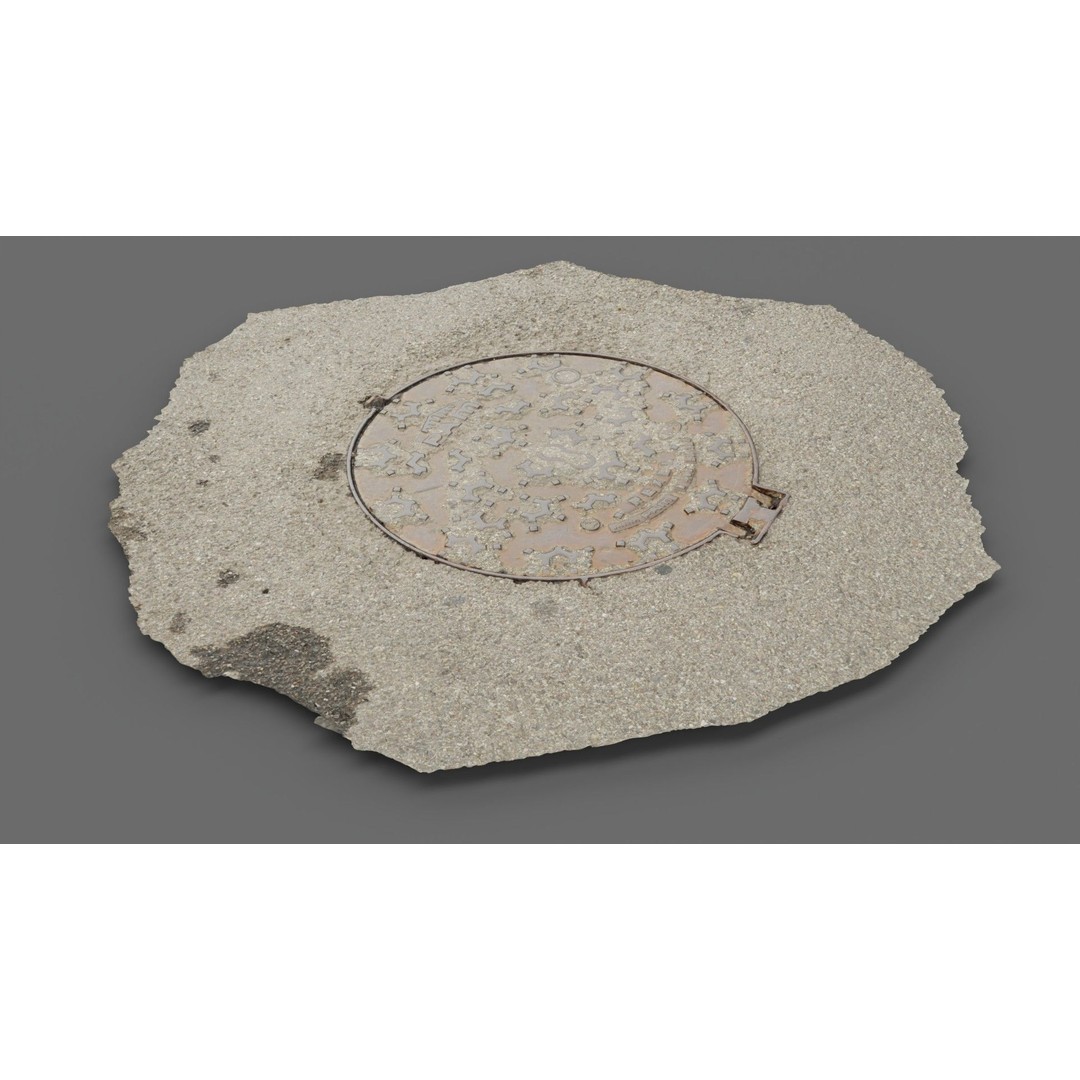 Photorealistic Manhole Cover 3D Model – High Poly PBR Asset, FBX - View 8