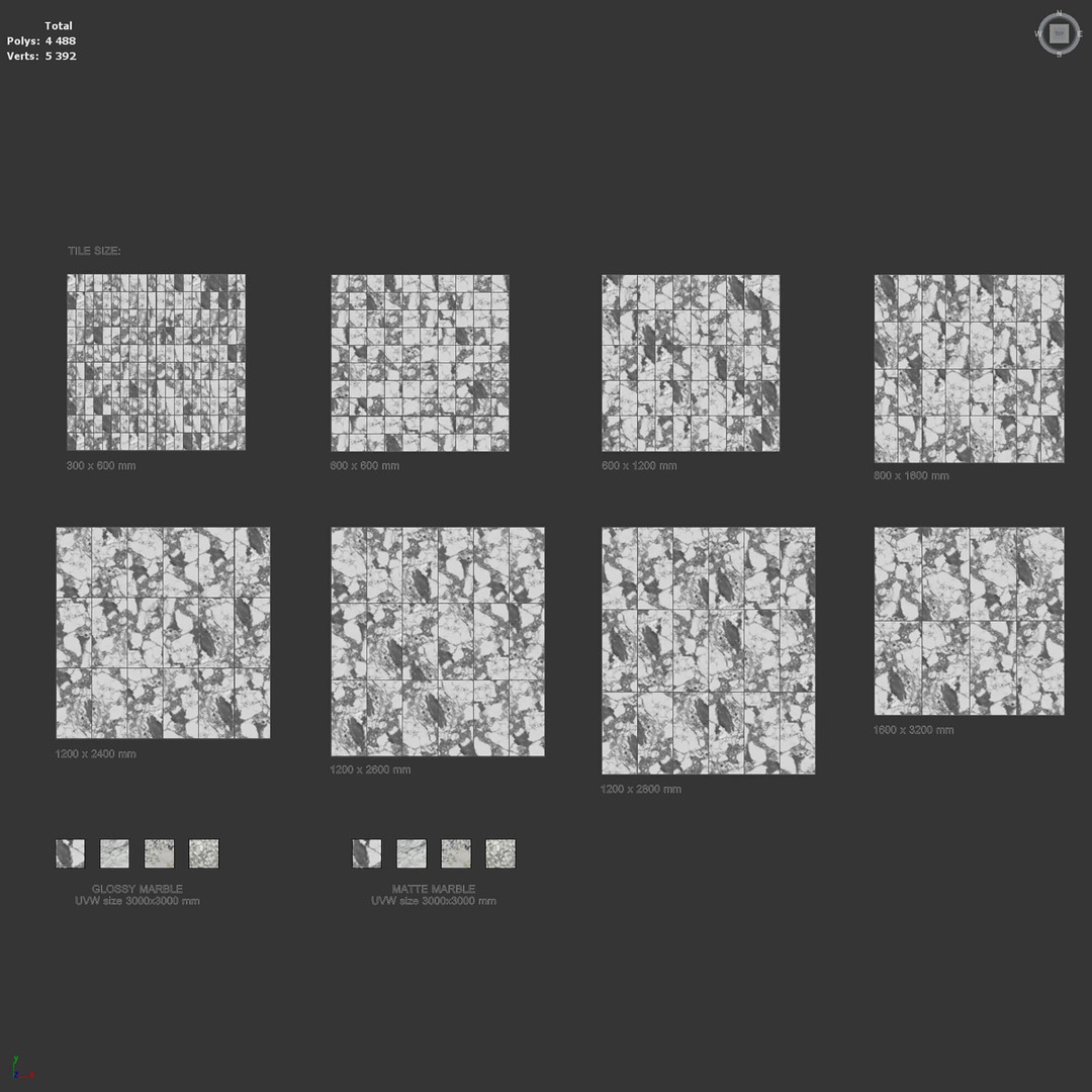 Marble Porcelain Tiles 3D Model – PBR Textures, Multiple Sizes, FBX - View 10