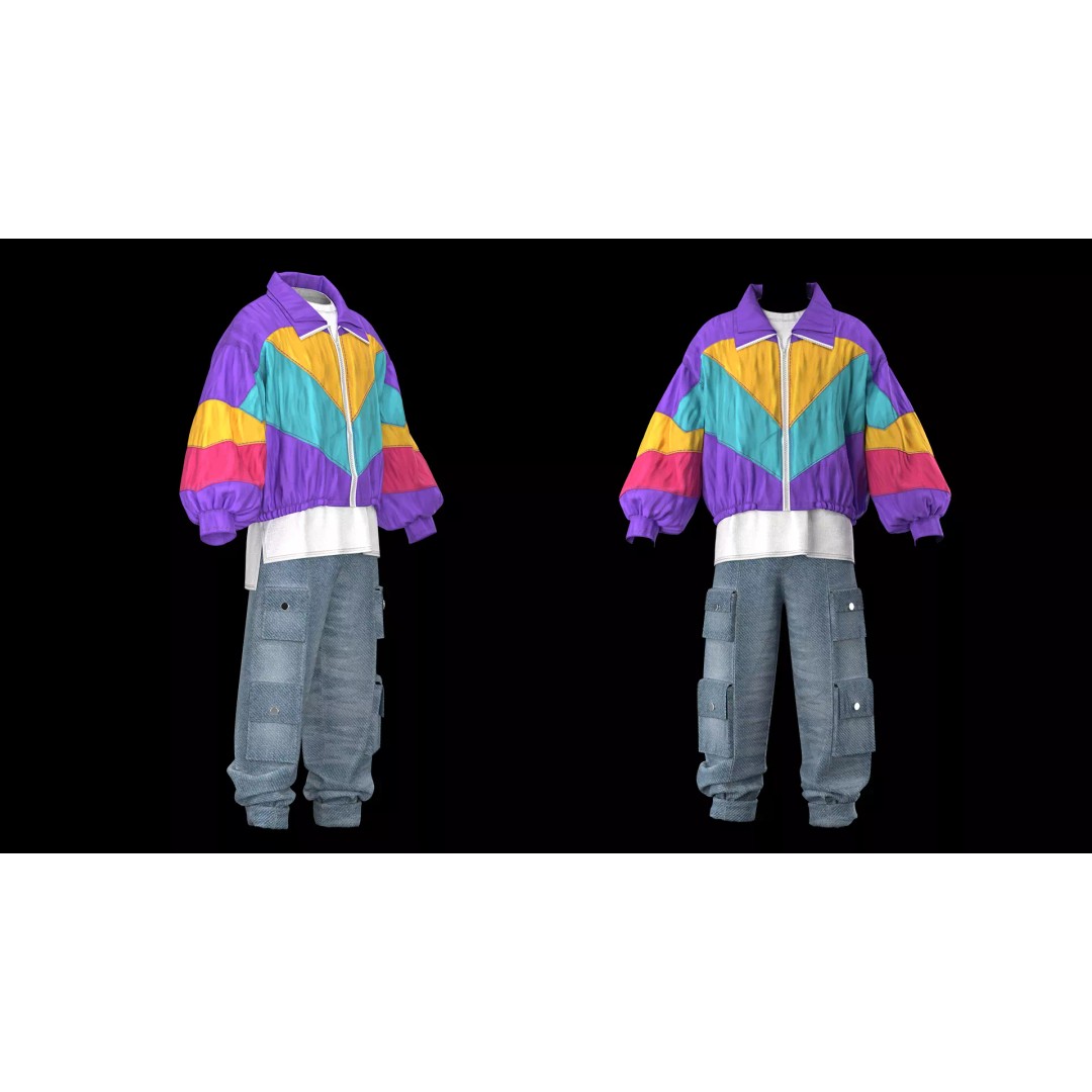 3 Vintage 90s Streetwear Outfits 3D Model – High Poly PBR Textures