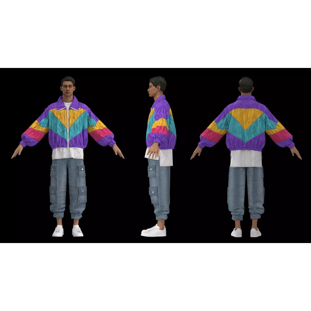 3 Vintage 90s Streetwear Outfits 3D Model – High Poly PBR Textures - View 10