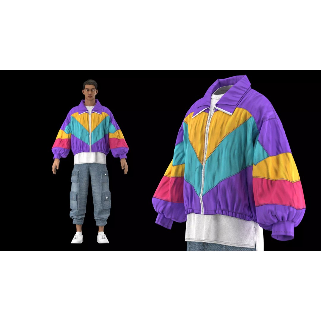 3 Vintage 90s Streetwear Outfits 3D Model – High Poly PBR Textures - View 11