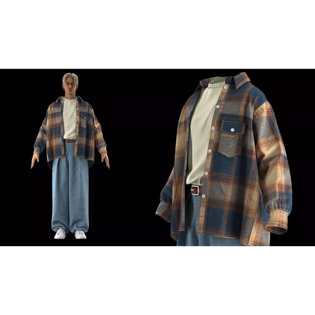 3 Vintage 90s Streetwear Outfits 3D Model – High Poly PBR Textures - View 5