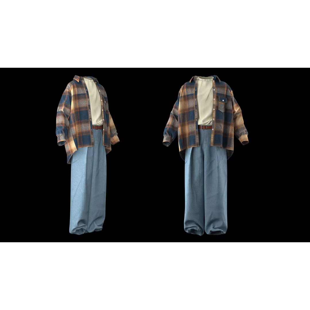 3 Vintage 90s Streetwear Outfits 3D Model – High Poly PBR Textures - View 6