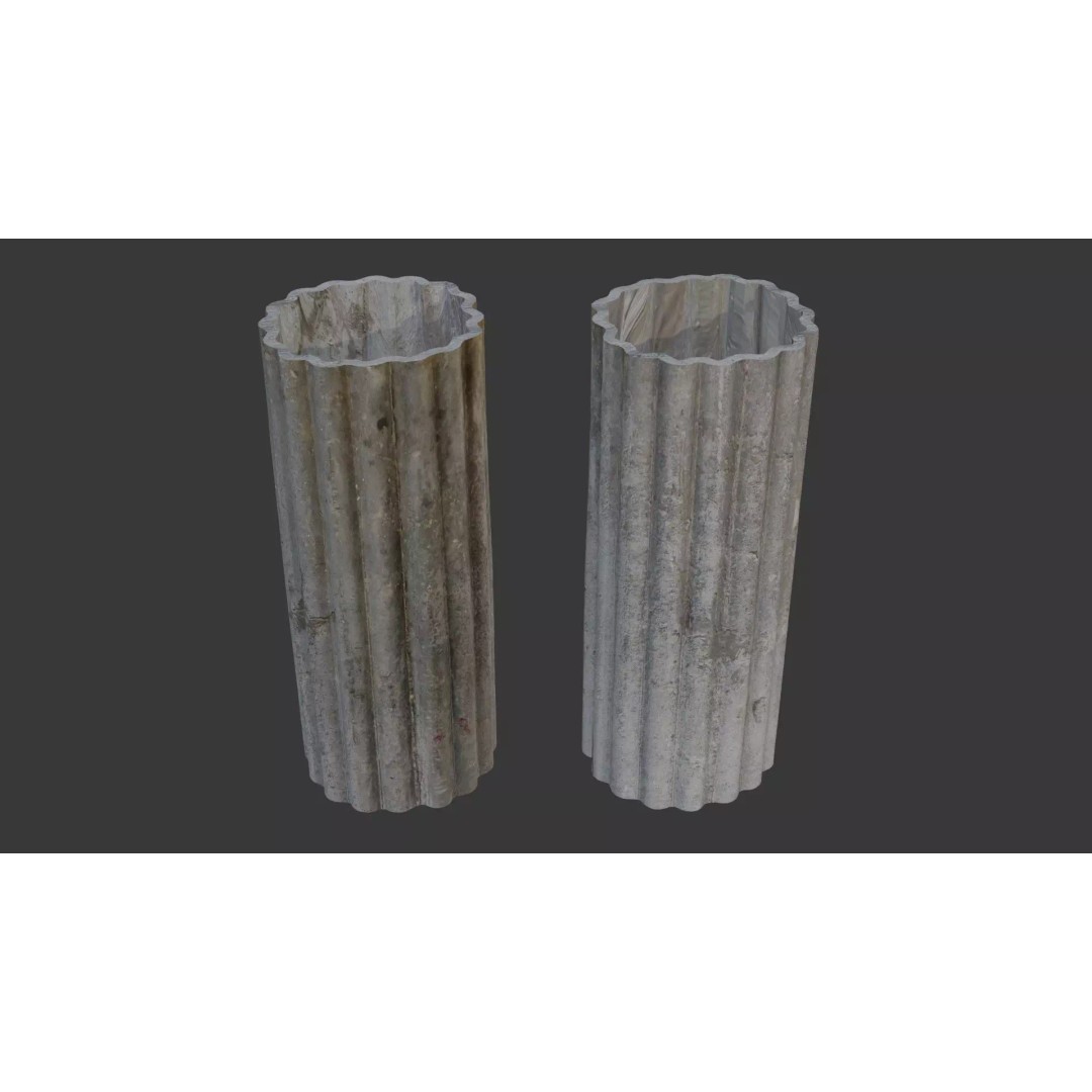 Fluted Concrete Column Planter 3D Model – Low Poly PBR Asset, FBX, OBJ - View 2