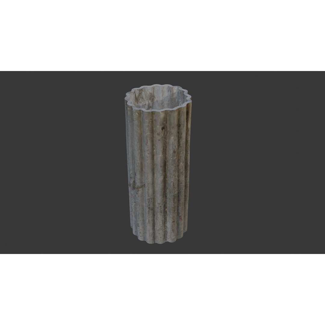 Fluted Concrete Column Planter 3D Model – Low Poly PBR Asset, FBX, OBJ - View 3
