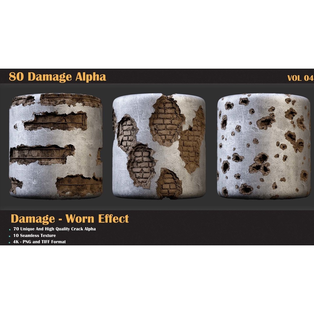 Damage Alpha 3D Model – Destructive Seamless Textures, PNG & TIFF - View 3