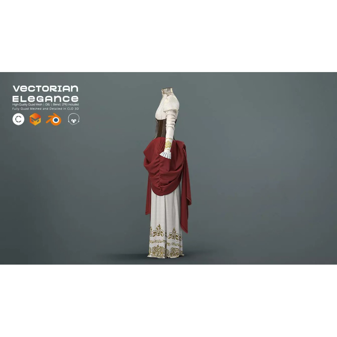 Victorian Outfit 3D Model – Detailed Clothing for Character Design, OBJ & Blend - View 10