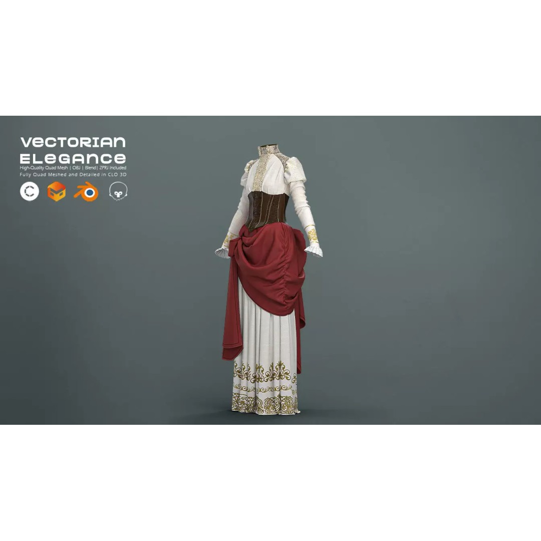 Victorian Outfit 3D Model – Detailed Clothing for Character Design, OBJ & Blend - View 11