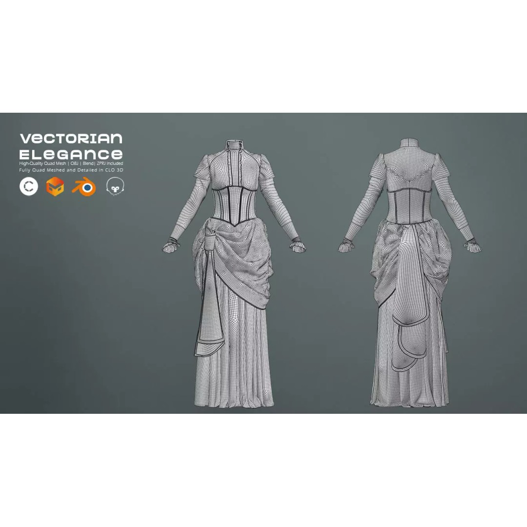 Victorian Outfit 3D Model – Detailed Clothing for Character Design, OBJ & Blend - View 13