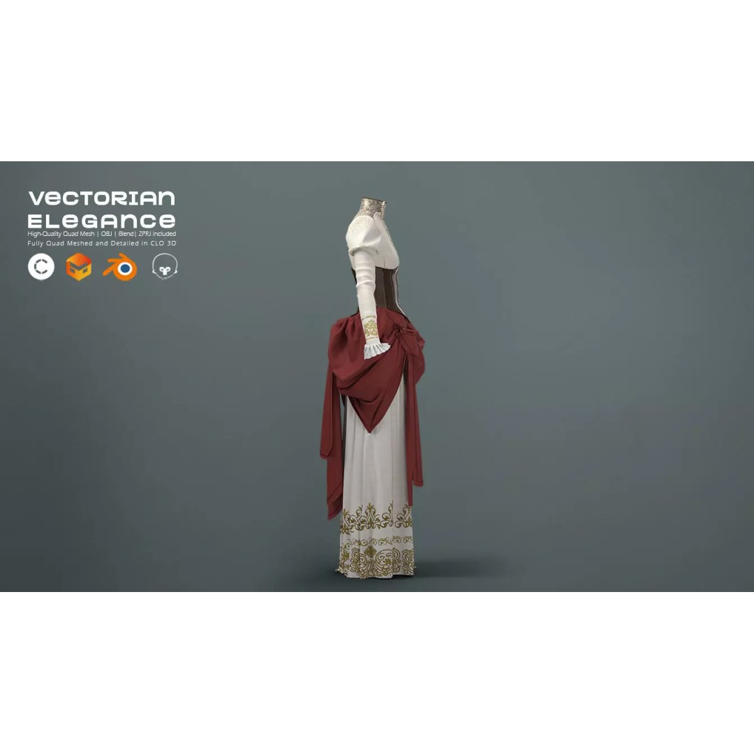 Victorian Outfit 3D Model – Detailed Clothing for Character Design, OBJ & Blend - View 5