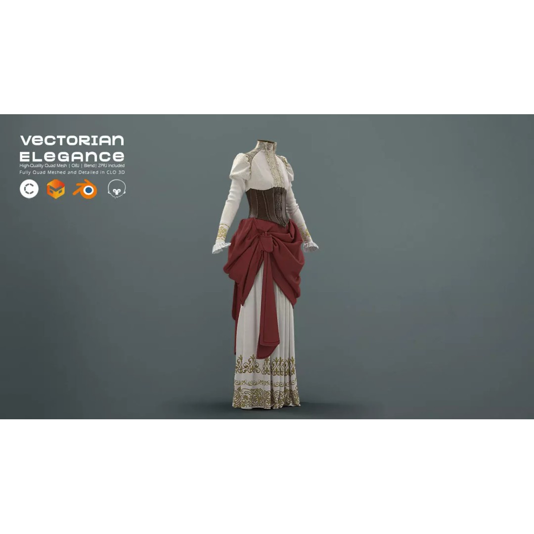 Victorian Outfit 3D Model – Detailed Clothing for Character Design, OBJ & Blend - View 6