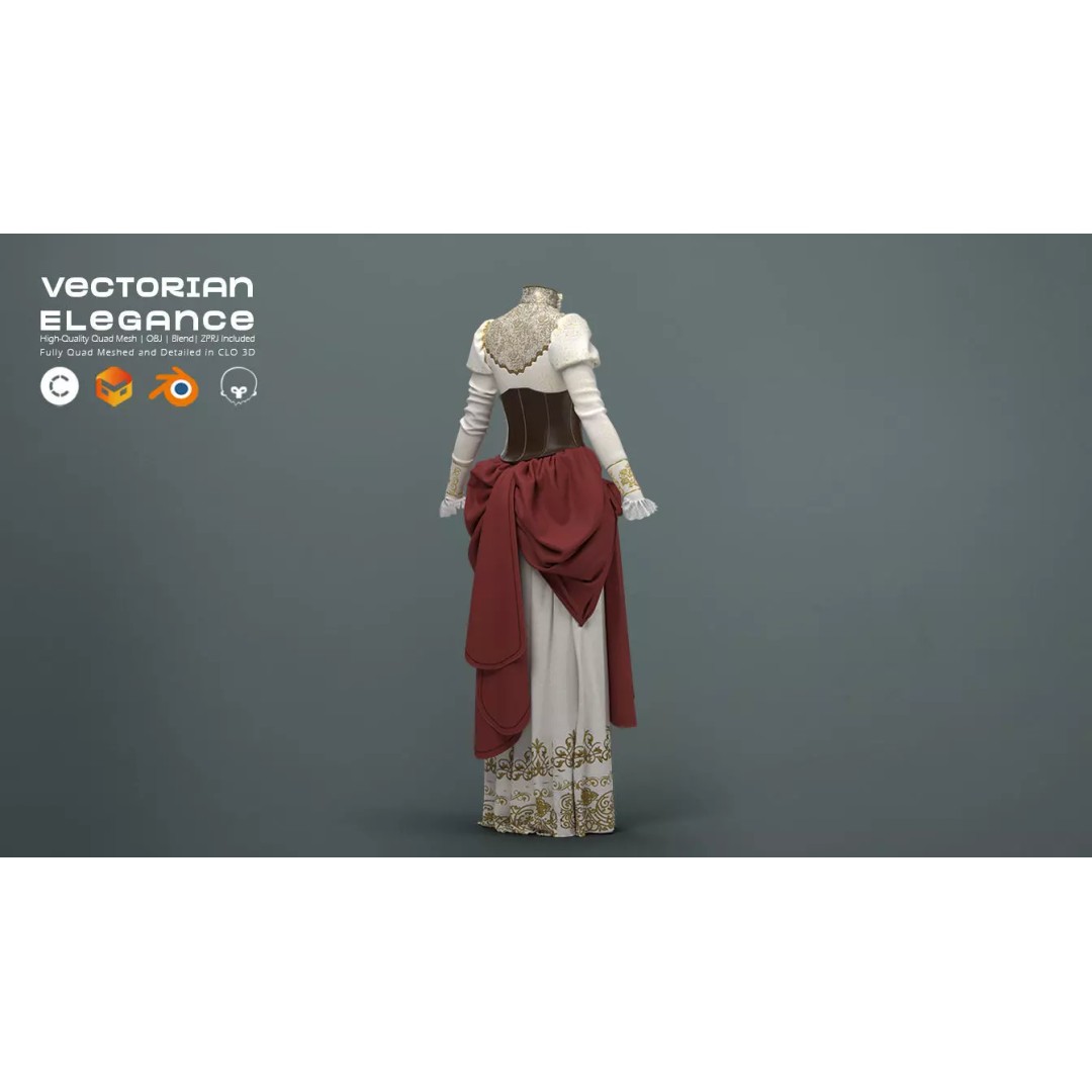Victorian Outfit 3D Model – Detailed Clothing for Character Design, OBJ & Blend - View 7