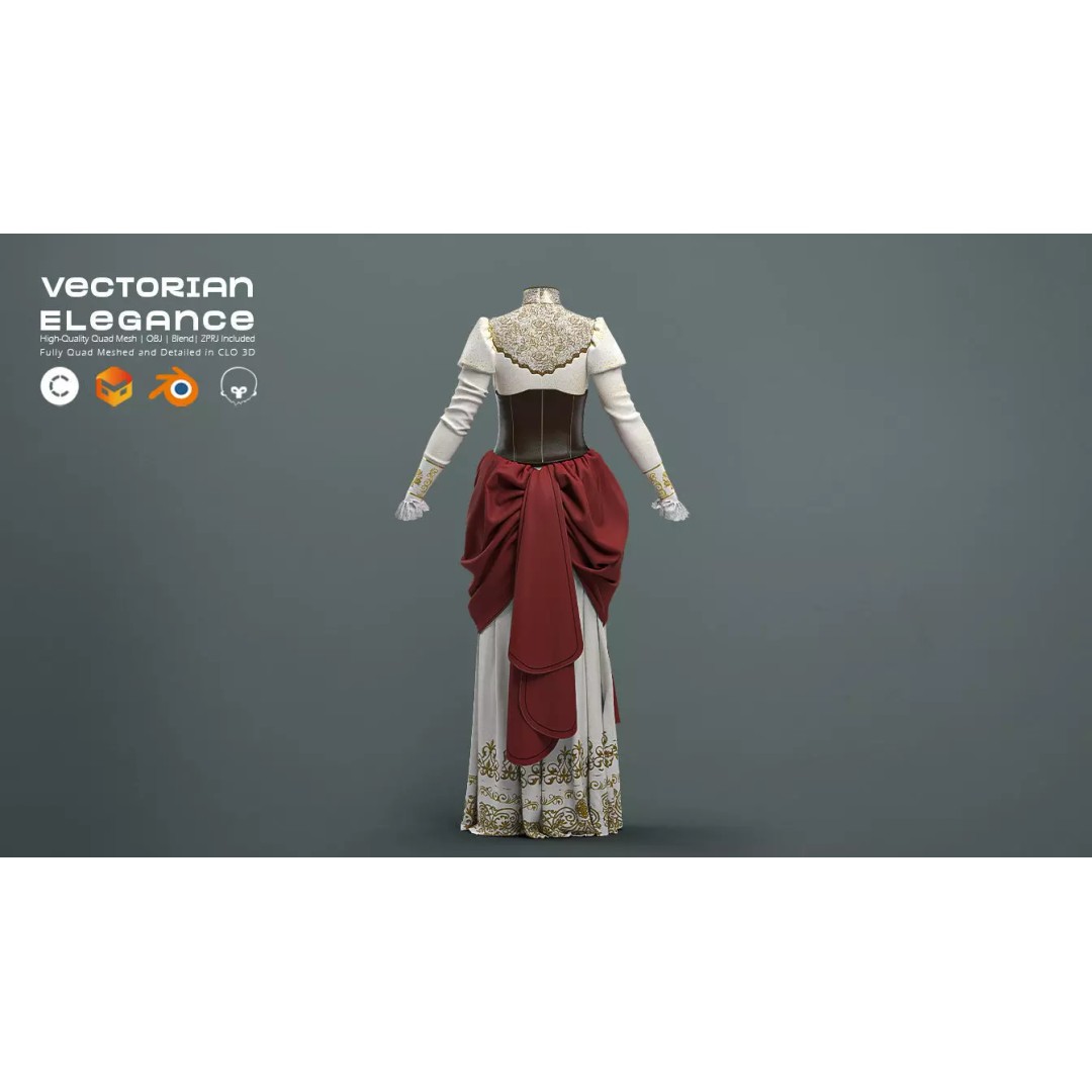 Victorian Outfit 3D Model – Detailed Clothing for Character Design, OBJ & Blend - View 8