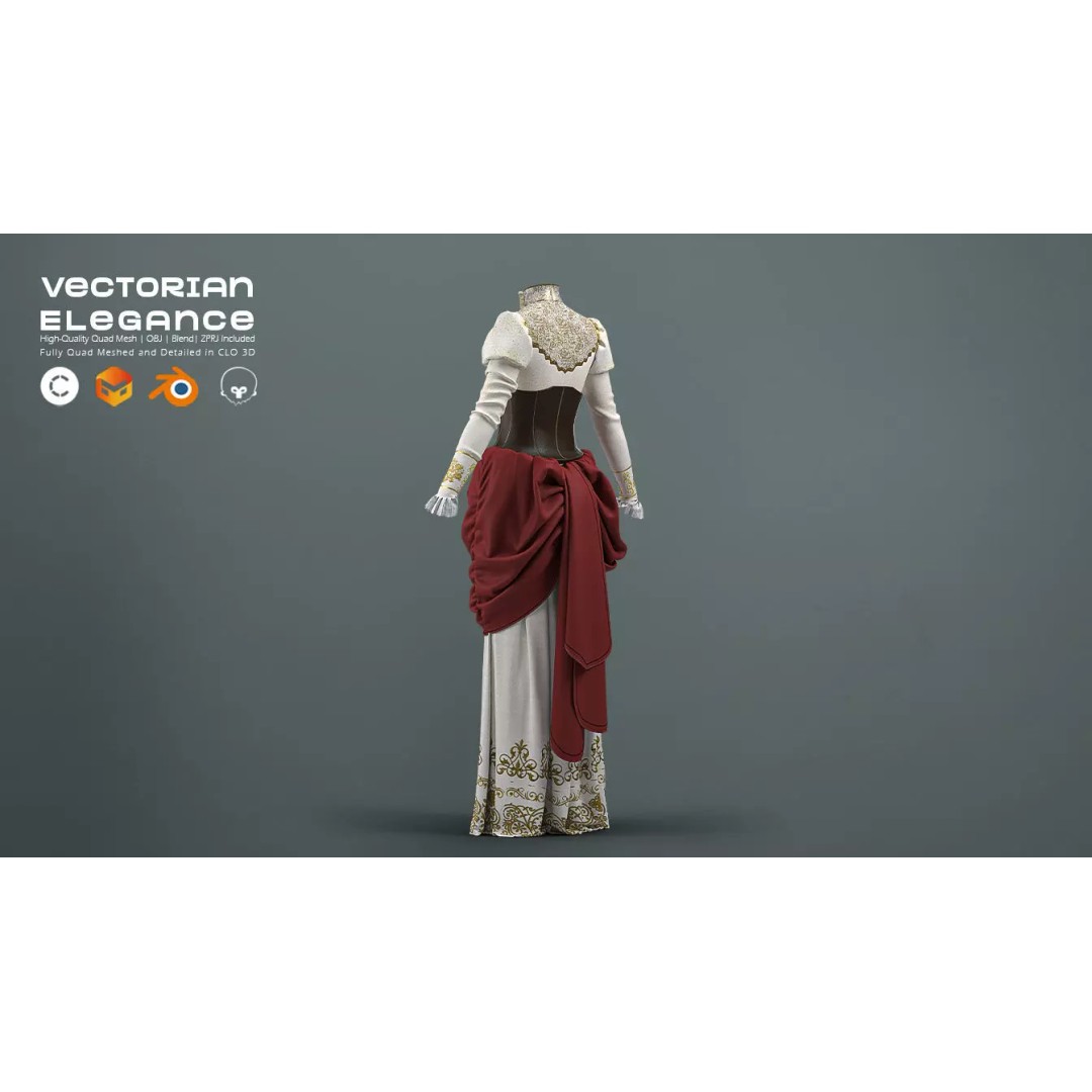 Victorian Outfit 3D Model – Detailed Clothing for Character Design, OBJ & Blend - View 9