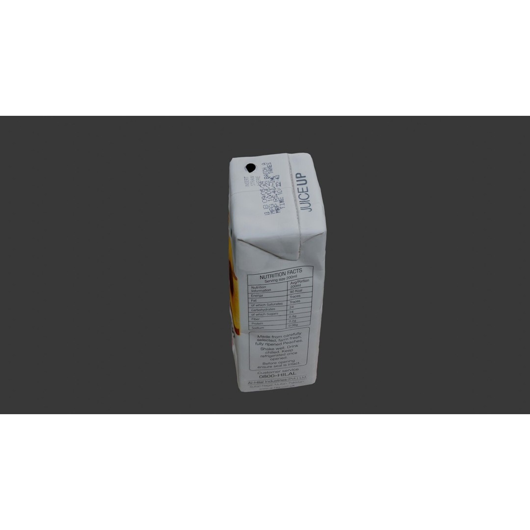 Peach Juice Carton 3D Model – Low Poly Scanned Asset, PBR Textures