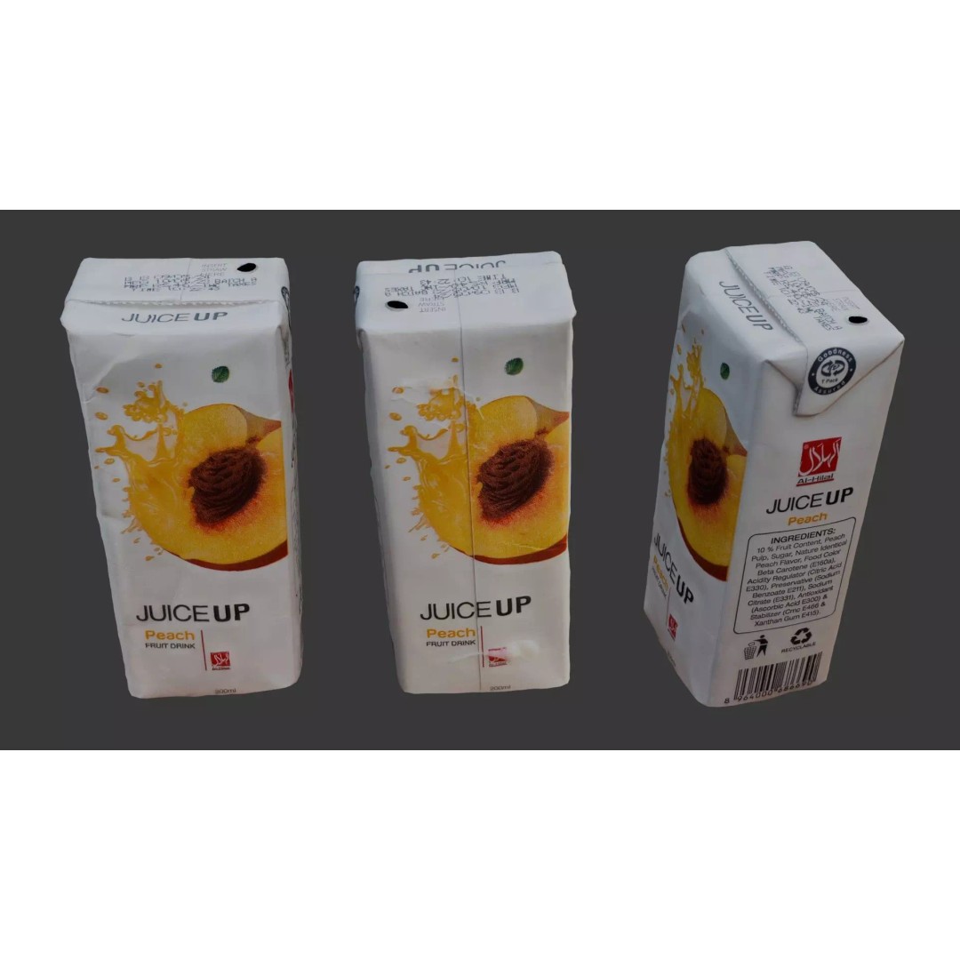Peach Juice Carton 3D Model – Low Poly Scanned Asset, PBR Textures - View 2