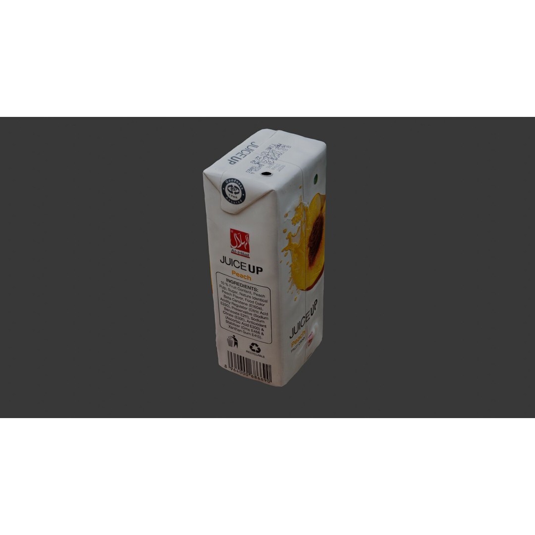 Peach Juice Carton 3D Model – Low Poly Scanned Asset, PBR Textures - View 7