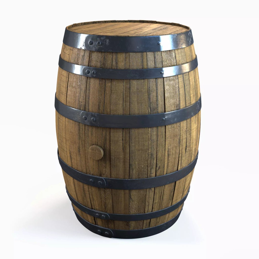 Wooden Barrel 3D Model – Low Poly PBR Textures for Games - View 2