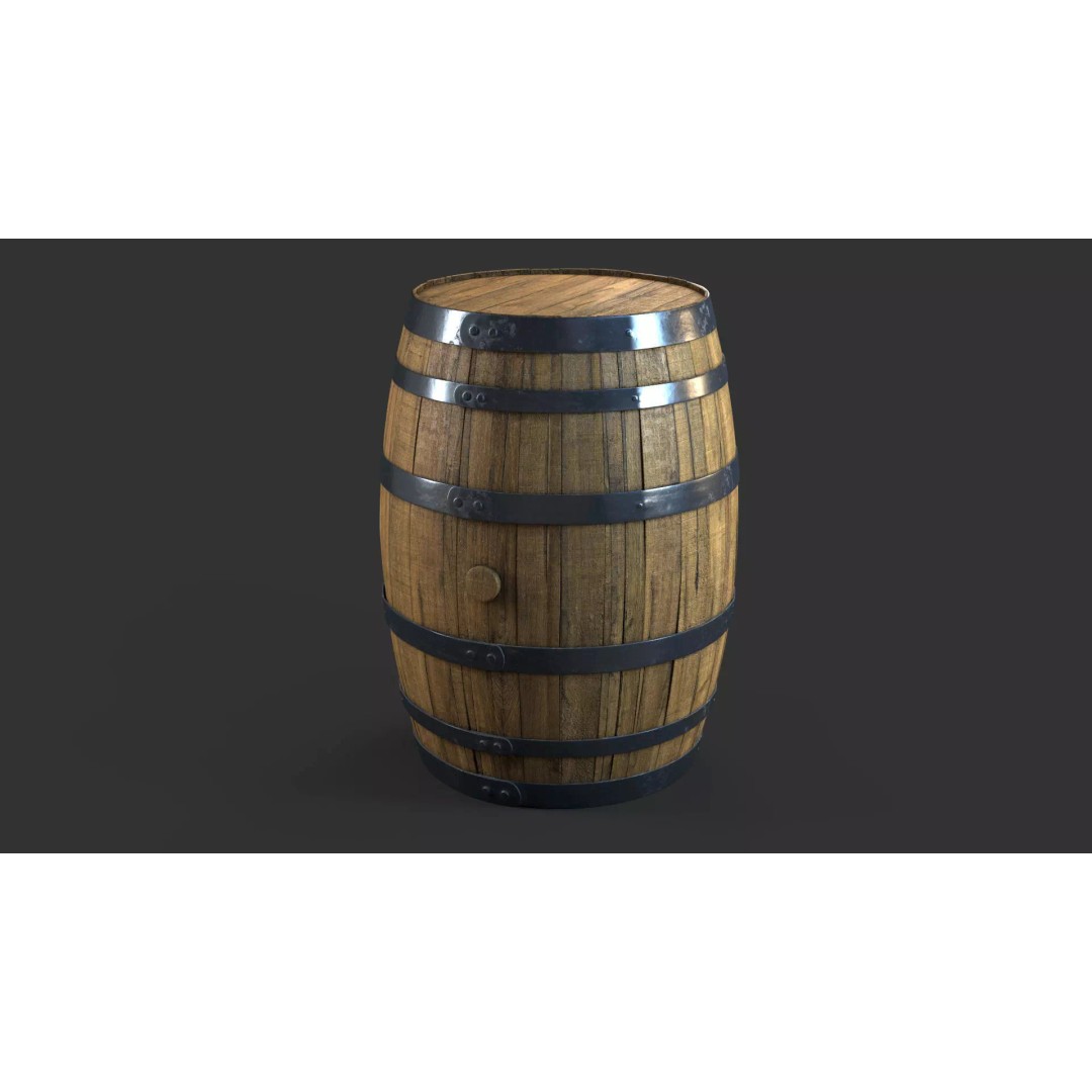 Wooden Barrel 3D Model – Low Poly PBR Textures for Games - View 3