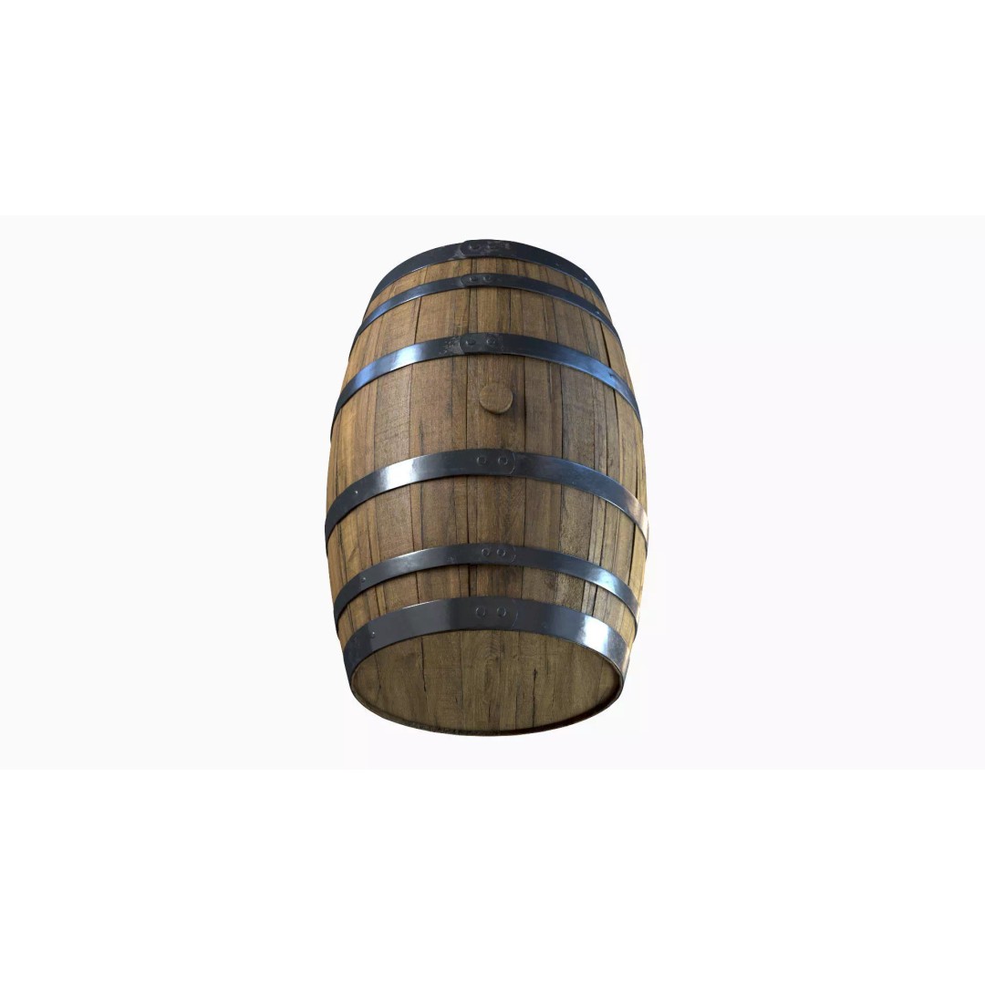 Wooden Barrel 3D Model – Low Poly PBR Textures for Games - View 4