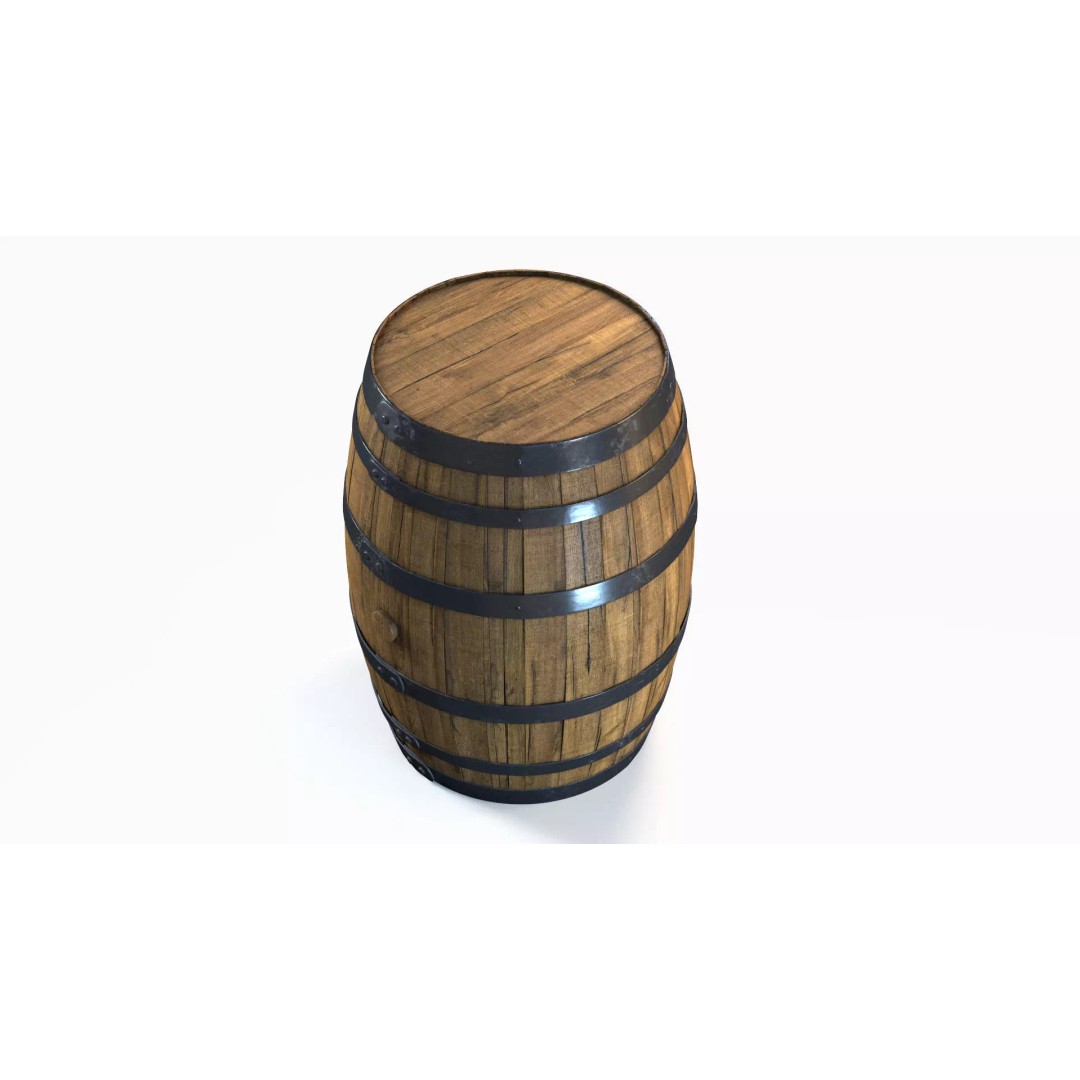 Wooden Barrel 3D Model – Low Poly PBR Textures for Games - View 5