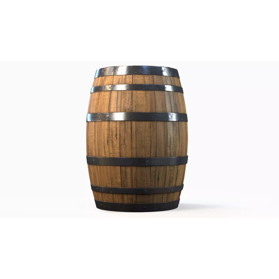 Wooden Barrel 3D Model – Low Poly PBR Textures for Games - View 6