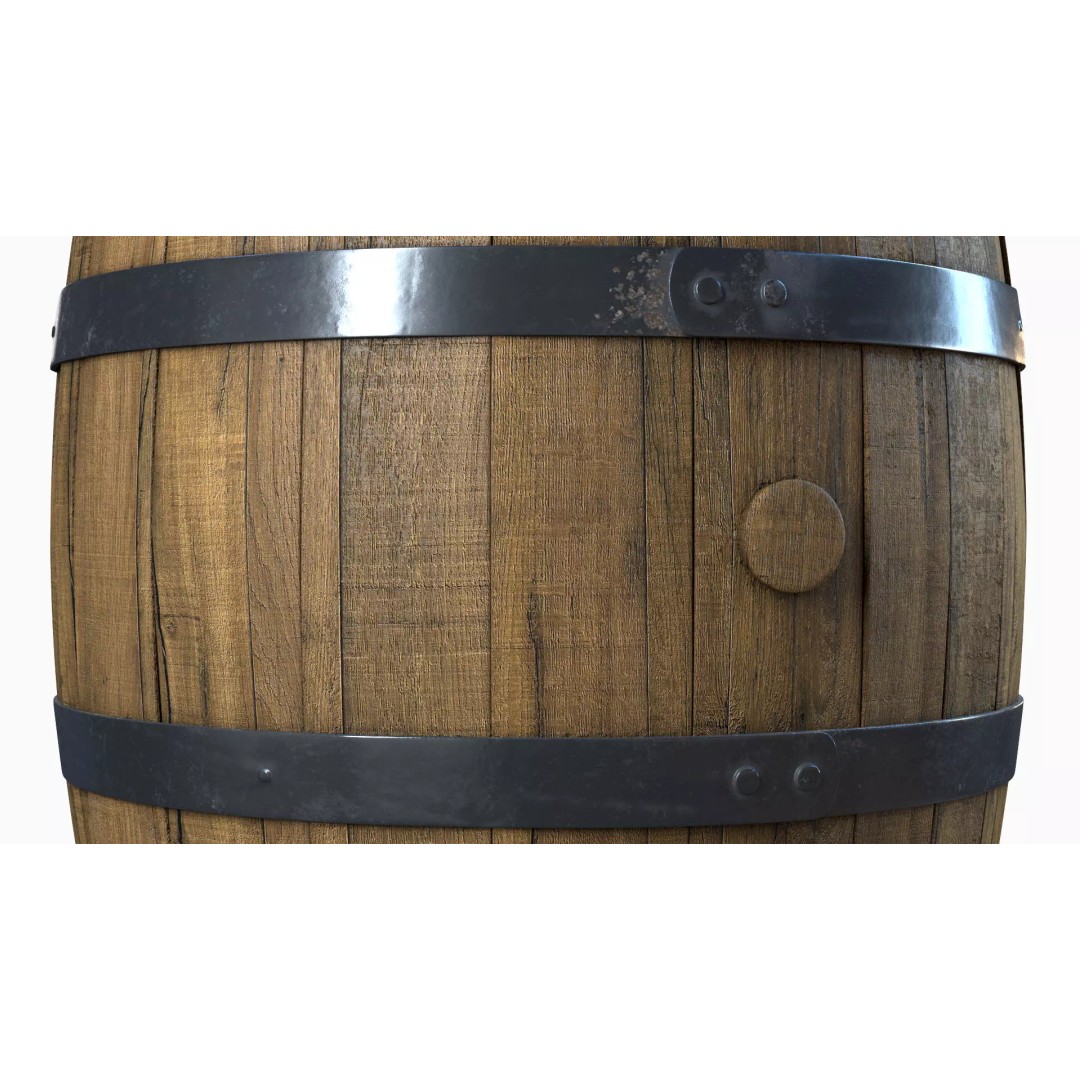 Wooden Barrel 3D Model – Low Poly PBR Textures for Games - View 7