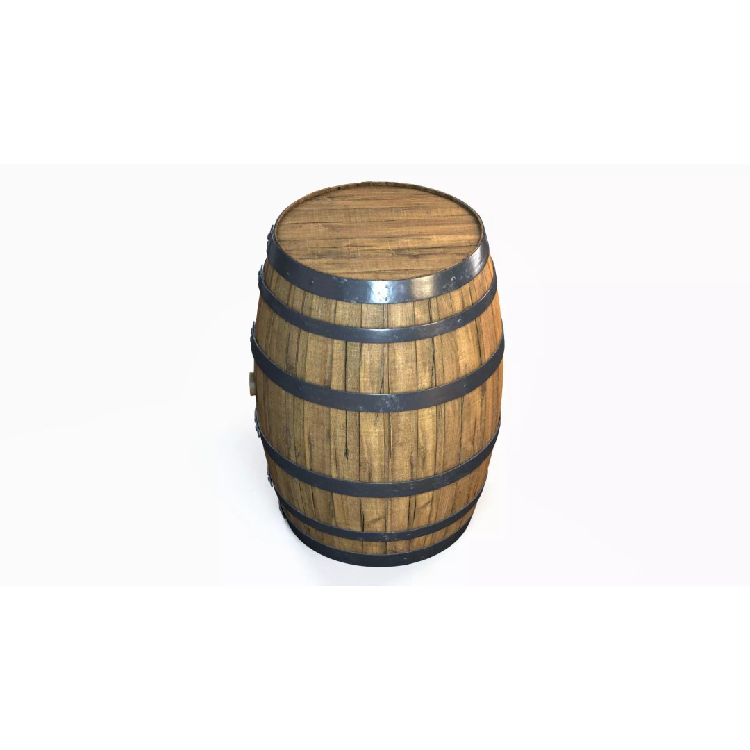 Wooden Barrel 3D Model – Low Poly PBR Textures for Games - View 8