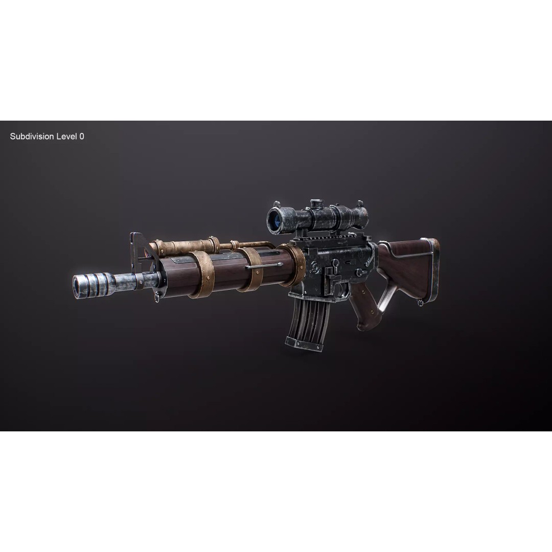 Steampunk Machine Gun 3D Model – Low Poly PBR Weapon, FBX - View 10
