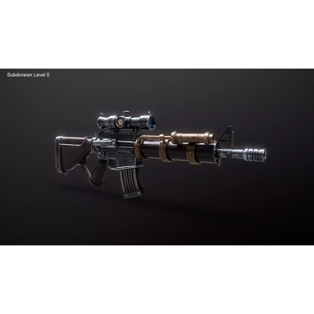 Steampunk Machine Gun 3D Model – Low Poly PBR Weapon, FBX - View 11