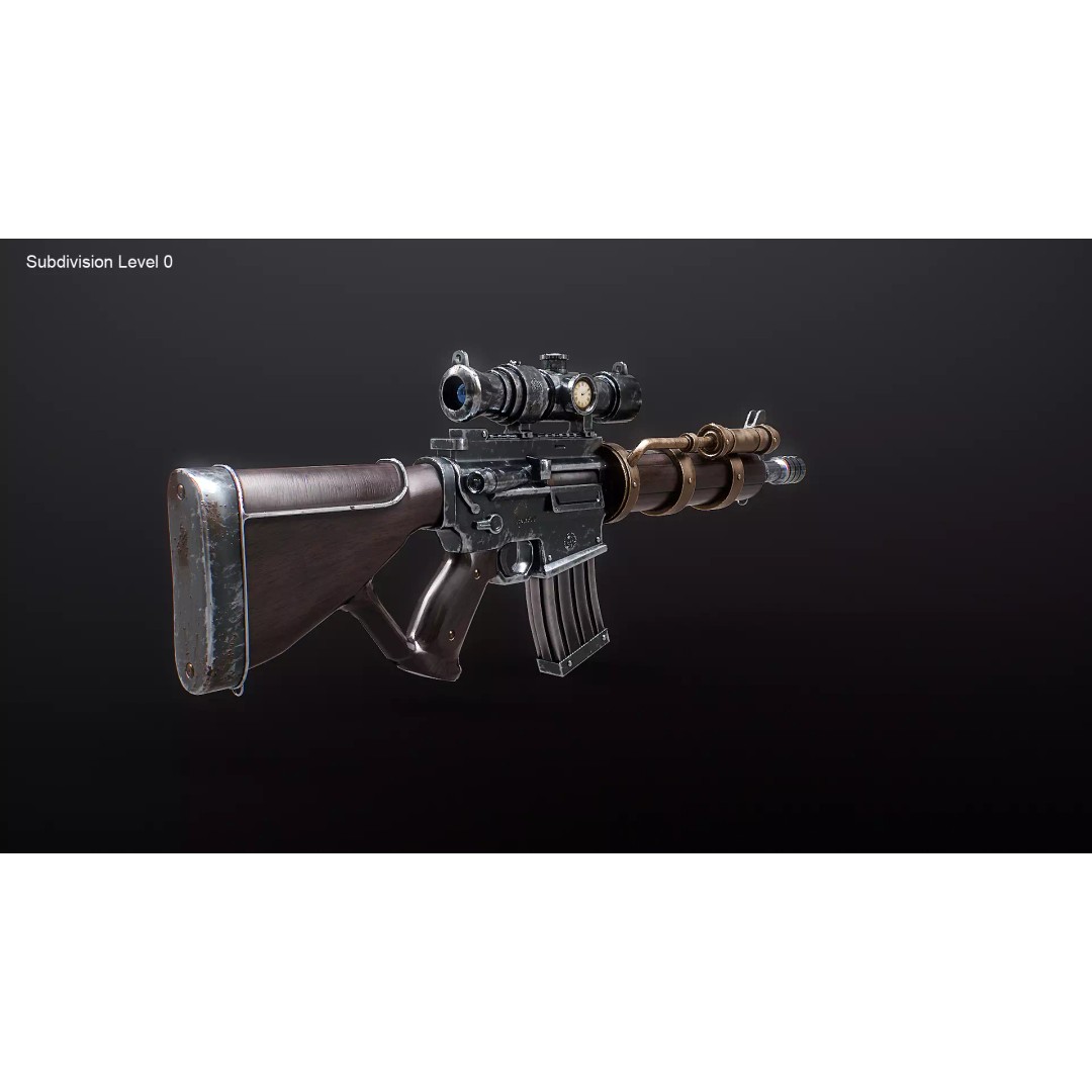 Steampunk Machine Gun 3D Model – Low Poly PBR Weapon, FBX - View 12