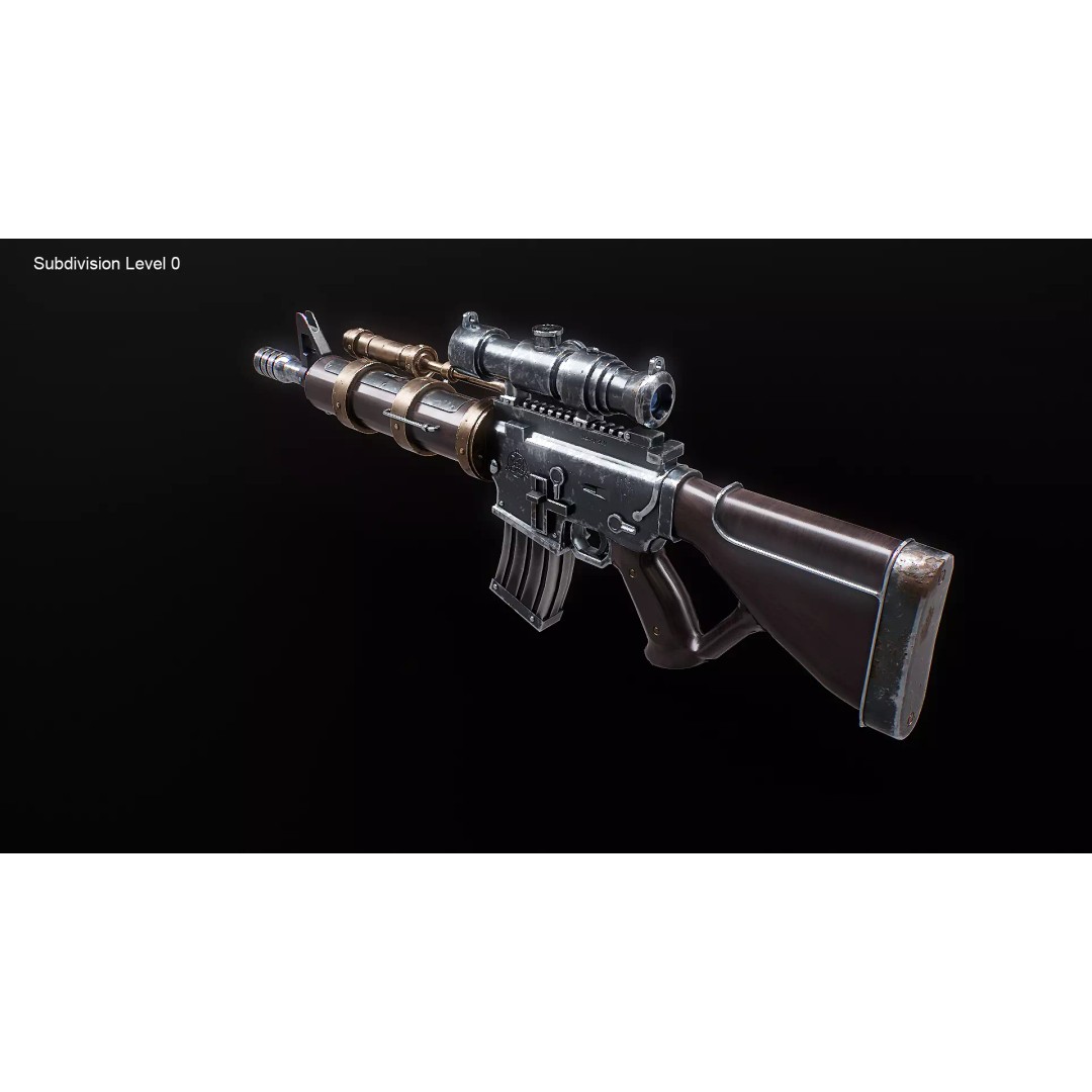 Steampunk Machine Gun 3D Model – Low Poly PBR Weapon, FBX - View 13