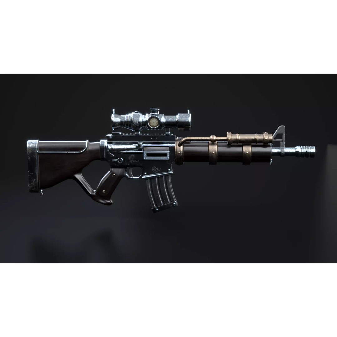 Steampunk Machine Gun 3D Model – Low Poly PBR Weapon, FBX - View 2