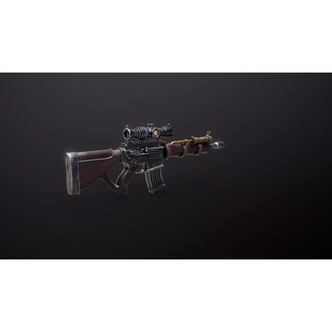 Steampunk Machine Gun 3D Model – Low Poly PBR Weapon, FBX - View 21