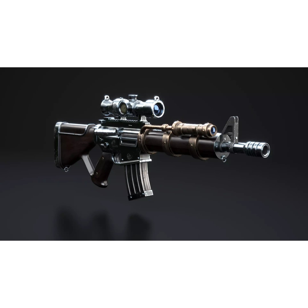 Steampunk Machine Gun 3D Model – Low Poly PBR Weapon, FBX - View 3